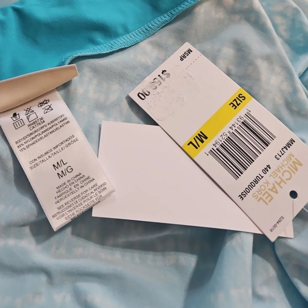 Michael Kors Kytoto Stripe V-Neck Belted Tunic Swim Cover-Up Blue Large NWT